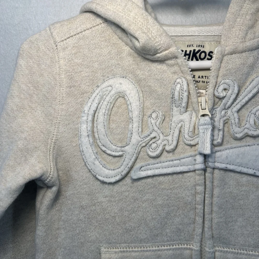 OshKosh B'gosh Girls Full Zip Hoodie Cream Glitter Toddler Size 3T Sweatshirt